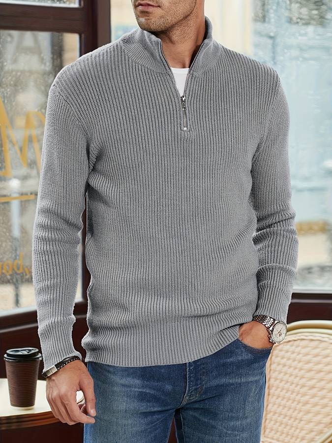 Men’s Half-Zip Knit Sweater | Slim Ribbed Pullover