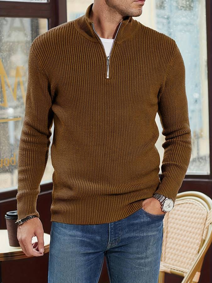 Men’s Half-Zip Knit Sweater | Slim Ribbed Pullover