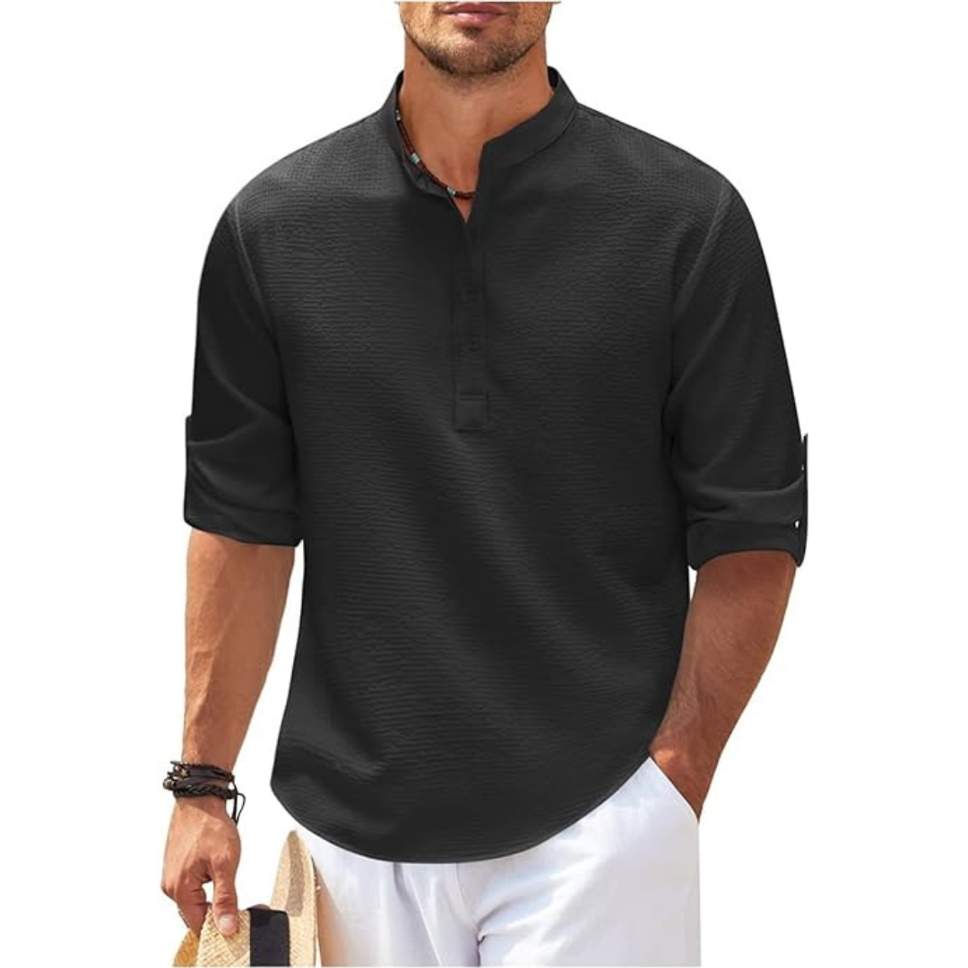 Chemise d'été pour homme avec col montant et demi-boutons
