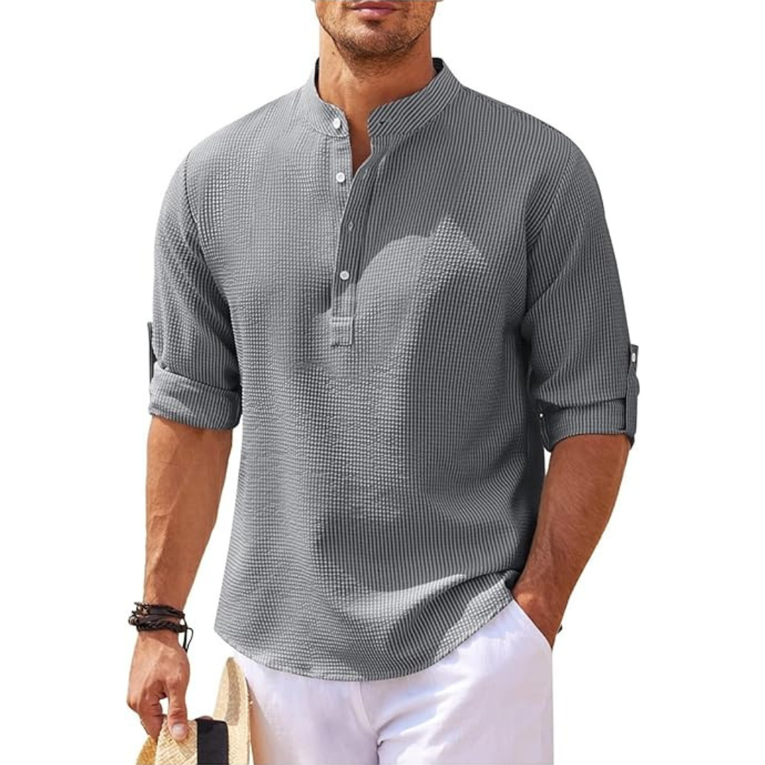 Chemise d'été pour homme avec col montant et demi-boutons