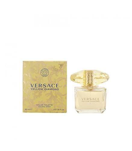 Yellow Diamond by Versace for Women 3 oz eau de toilette spray, featuring a sleek yellow bottle with elegant design.