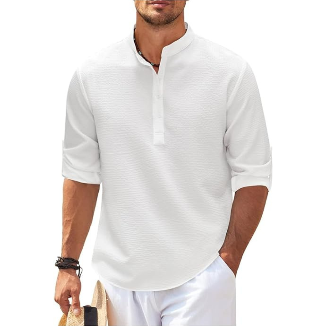 Chemise d'été pour homme avec col montant et demi-boutons