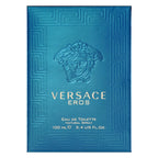 Versace Eros for Men 3.4 oz Eau de Toilette Spray bottle with sleek design and silver cap, displayed on a neutral background