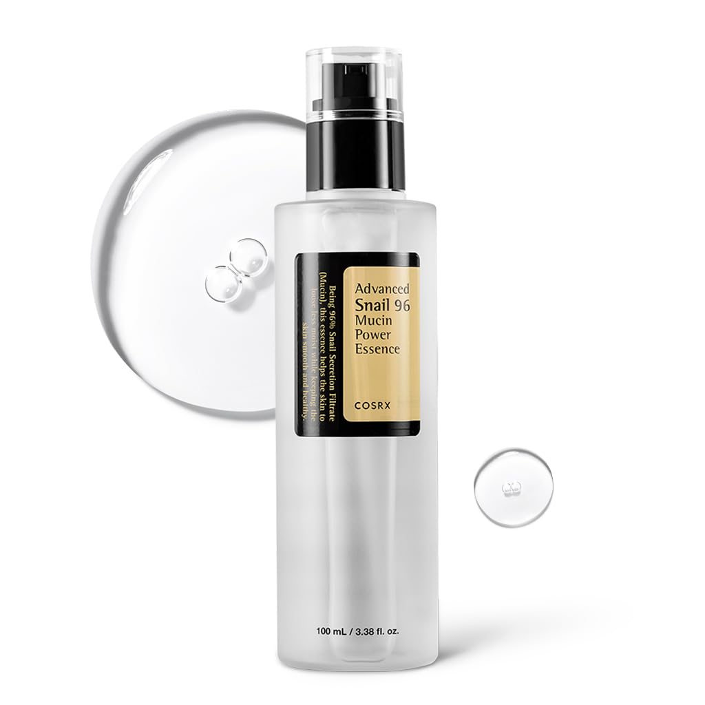 COSRX Snail Mucin 96% Repairing Serum bottle with product label, hydrating facial serum for dull skin and fine lines, 100ml.