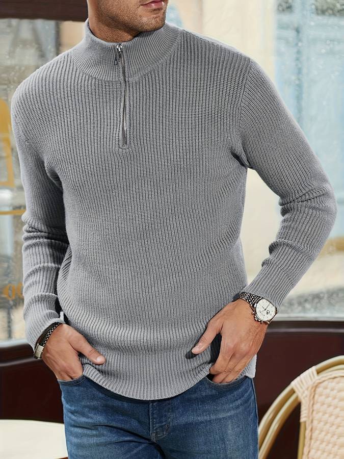 Men’s Half-Zip Knit Sweater | Slim Ribbed Pullover