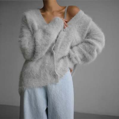 Alfie - Dames Zacht Grijs Angora Wollen Vest