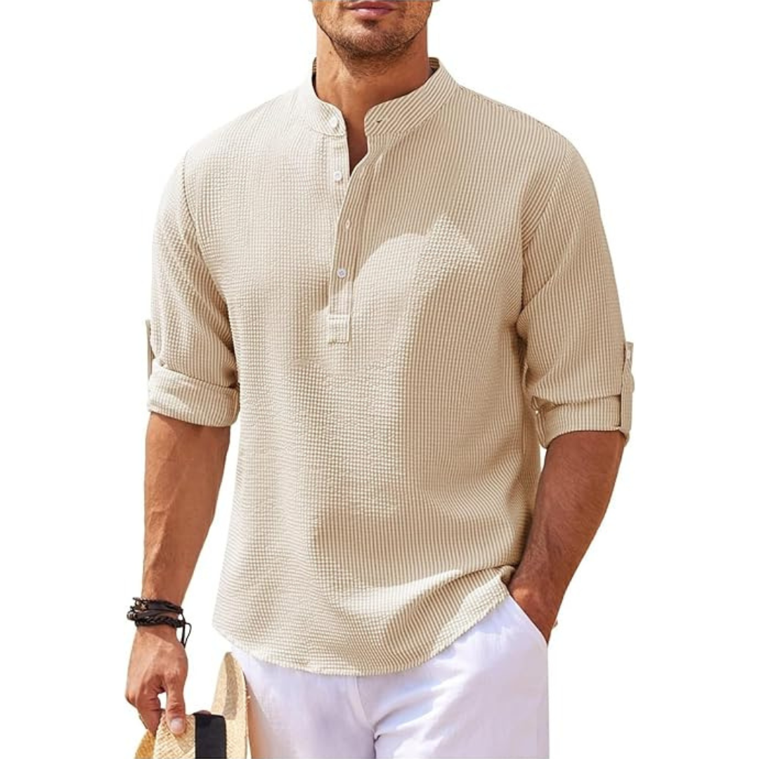 Chemise d'été pour homme avec col montant et demi-boutons