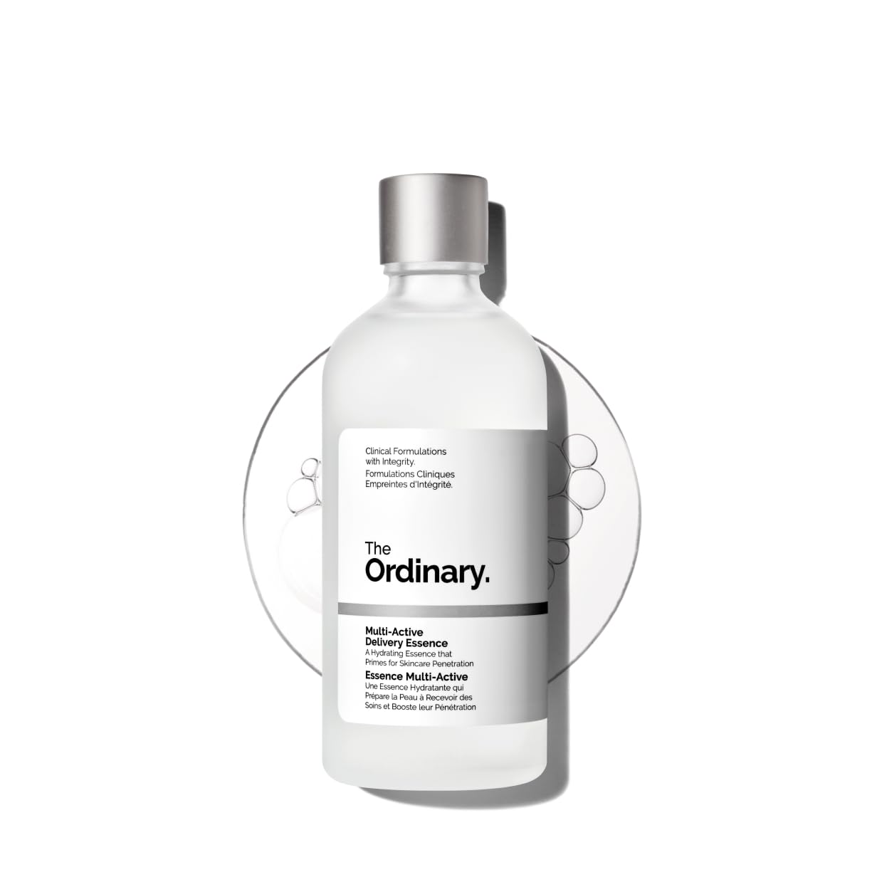 SlimBag The Ordinary Multi-Active Delivery Essence for hydrating, smoother skin, shown in a clear glass bottle with a dropper.