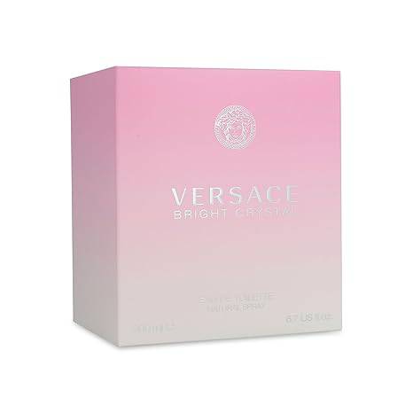 Versace Bright Crystal Eau de Toilette spray for women in 6.7 oz bottle, featuring a clear glass design with a pink cap
