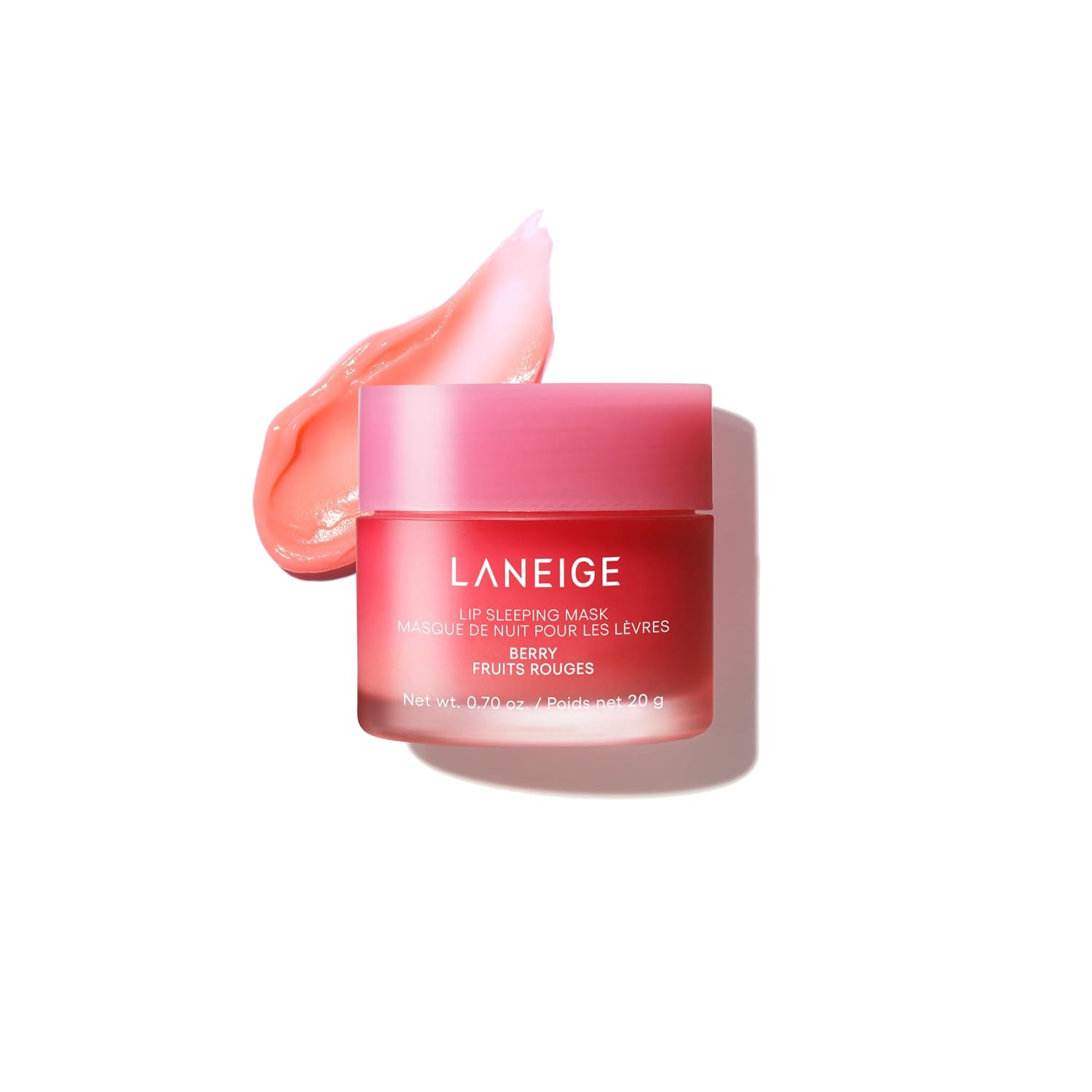 Laneige Lip Sleeping Mask with Shea Butter, Vitamin C, and Murumuru for hydrating and nourishing dry, flaky lips.