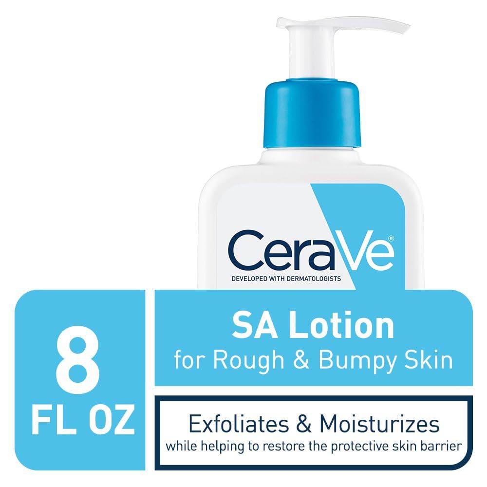 CeraVe SA Lotion for rough skin by SlimBag, showing the fragrance-free 8 oz bottle with ingredients like hyaluronic acid and salicylic acid.