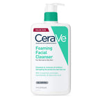 CeraVe Foaming Facial Cleanser for oily skin, with hyaluronic acid, ceramides, and niacinamide, in a 19 oz bottle, fragrance-free.