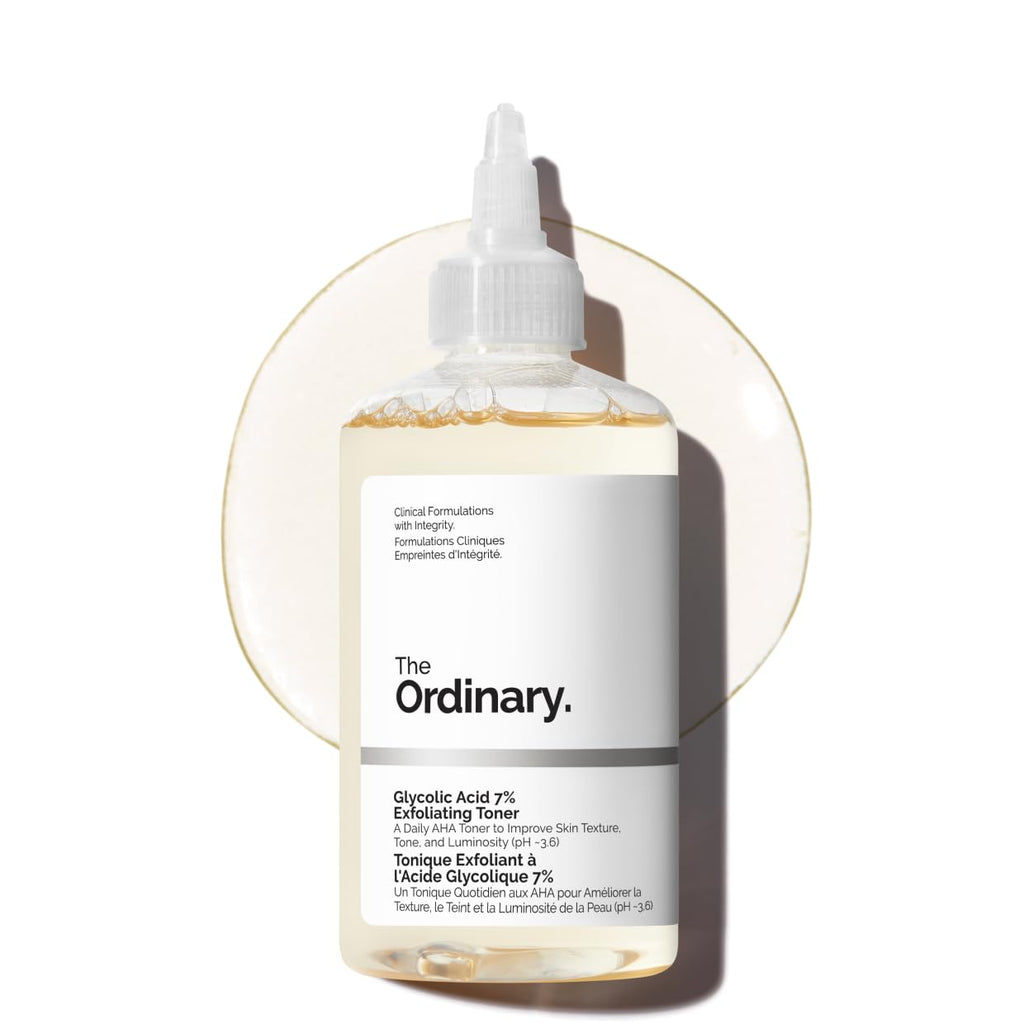 SlimBag Glycolic Acid 7% exfoliating toner bottle with clear label, designed for brightening and smoothing skin tone.