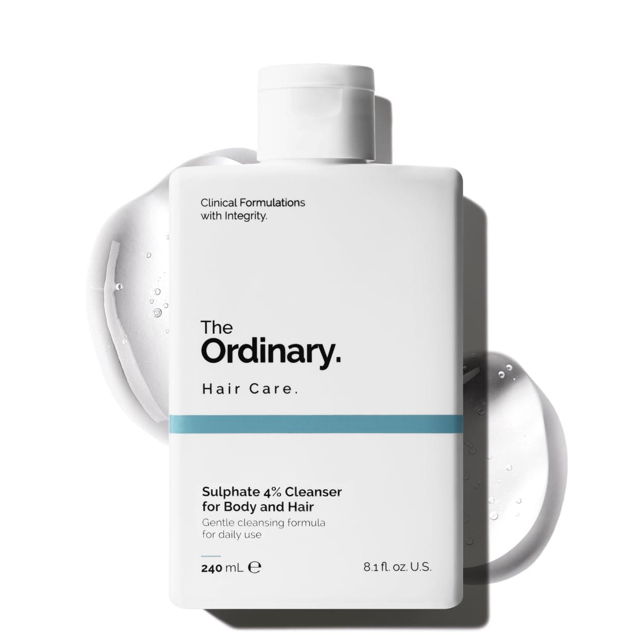 SlimBag The Ordinary sulphate 4% body and hair cleanser in a clear bottle, fragrance-free shampoo and body wash, 8.1 fl oz