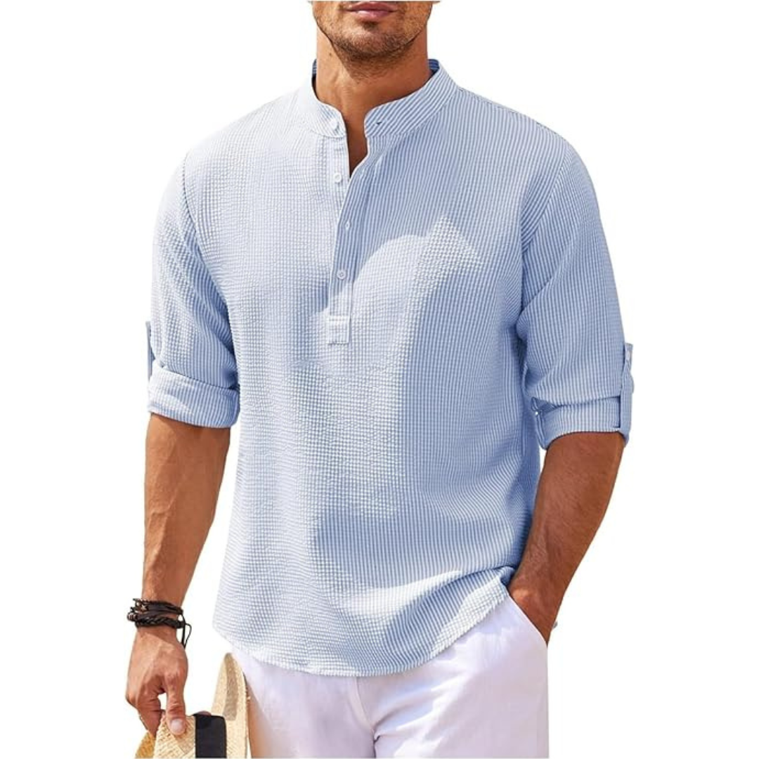 Chemise d'été pour homme avec col montant et demi-boutons