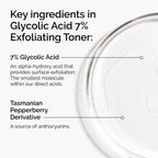 SlimBag Glycolic Acid 7% exfoliating toner in a clear bottle, designed for brightening and smoothing skin tone.