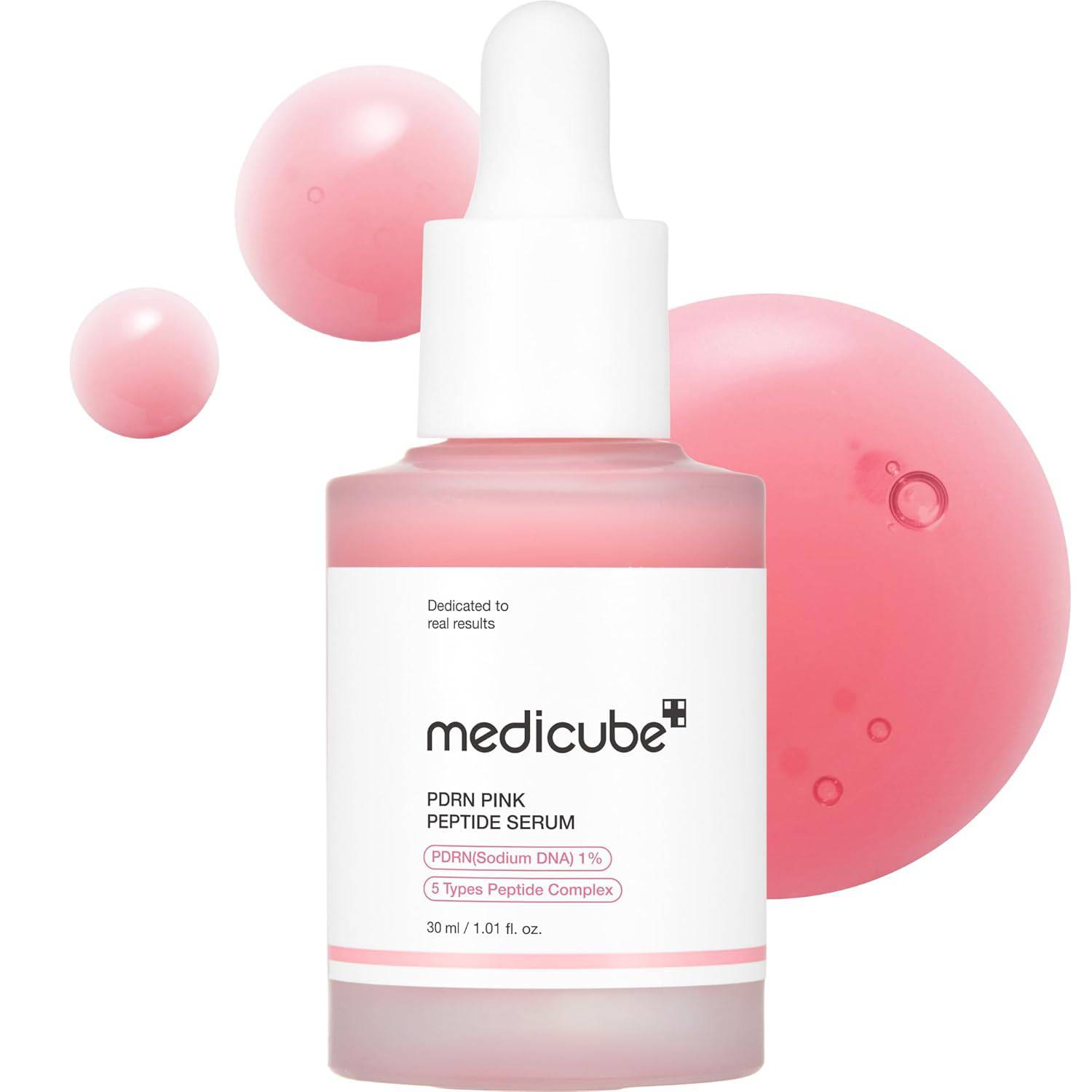 Medicube PDRN Pink Peptide Serum with Salmon DNA and Niacinamide, hydrating Korean skincare for radiant, firm-looking skin.