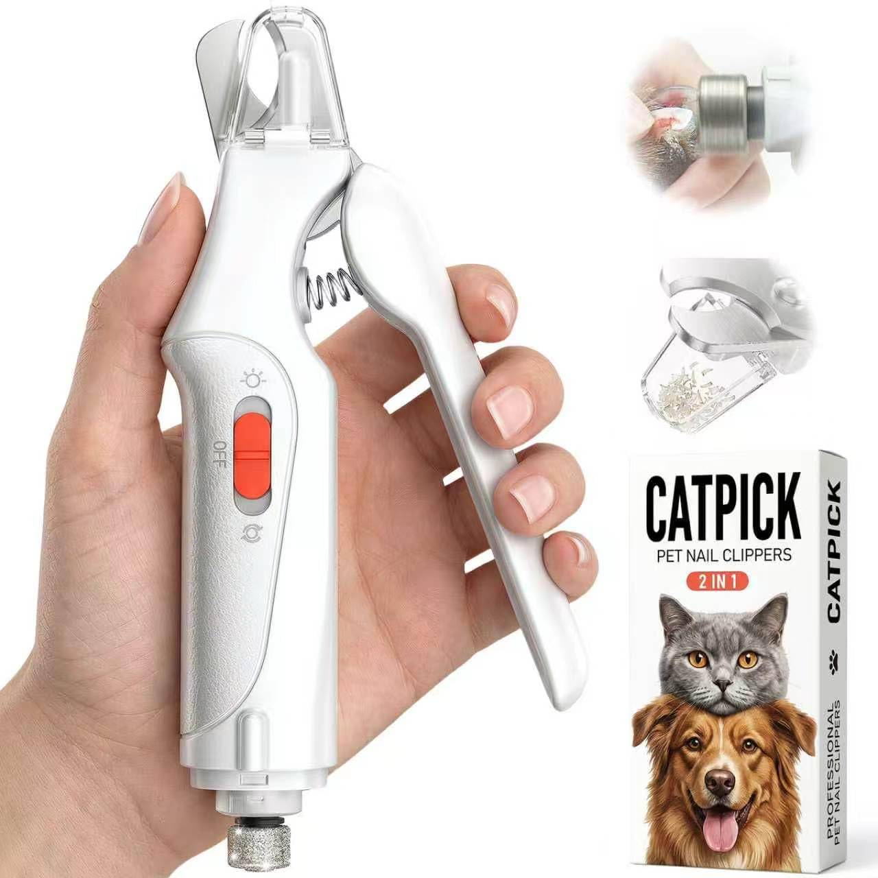 SlimBag CATPICK 2-in-1 cat and dog nail clippers with LED lights, quick sensor, safety guard, and USB rechargeable design.