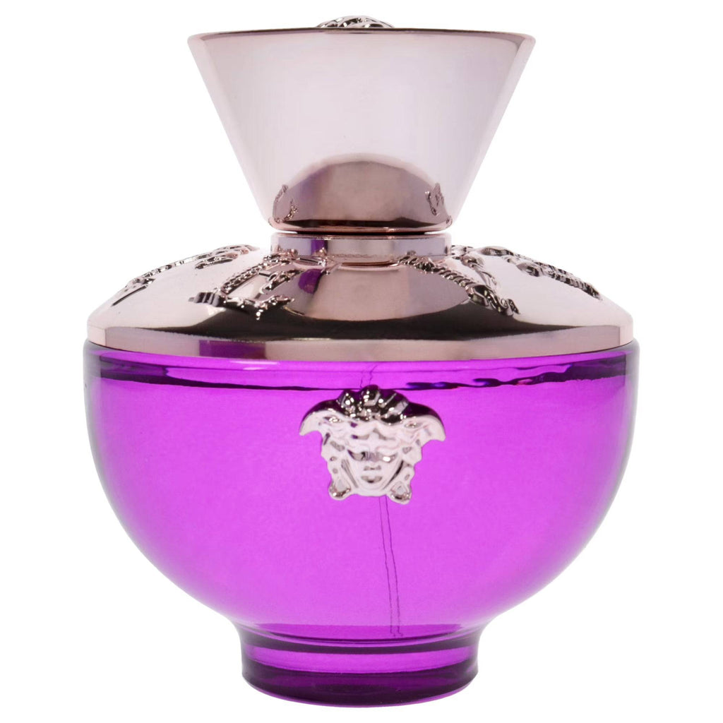 Versace Dylan Purple women's 3.4 oz Eau de Parfum spray bottle with purple accents and elegant design.