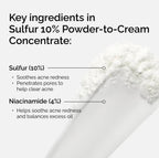SlimBag The Ordinary Sulfur 10% powder-to-cream acne treatment concentrate in a small jar, showing the product's texture and packaging.
