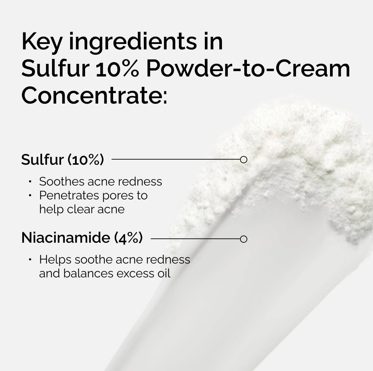 SlimBag The Ordinary Sulfur 10% powder-to-cream acne treatment concentrate in a small jar, showing the product's texture and packaging.