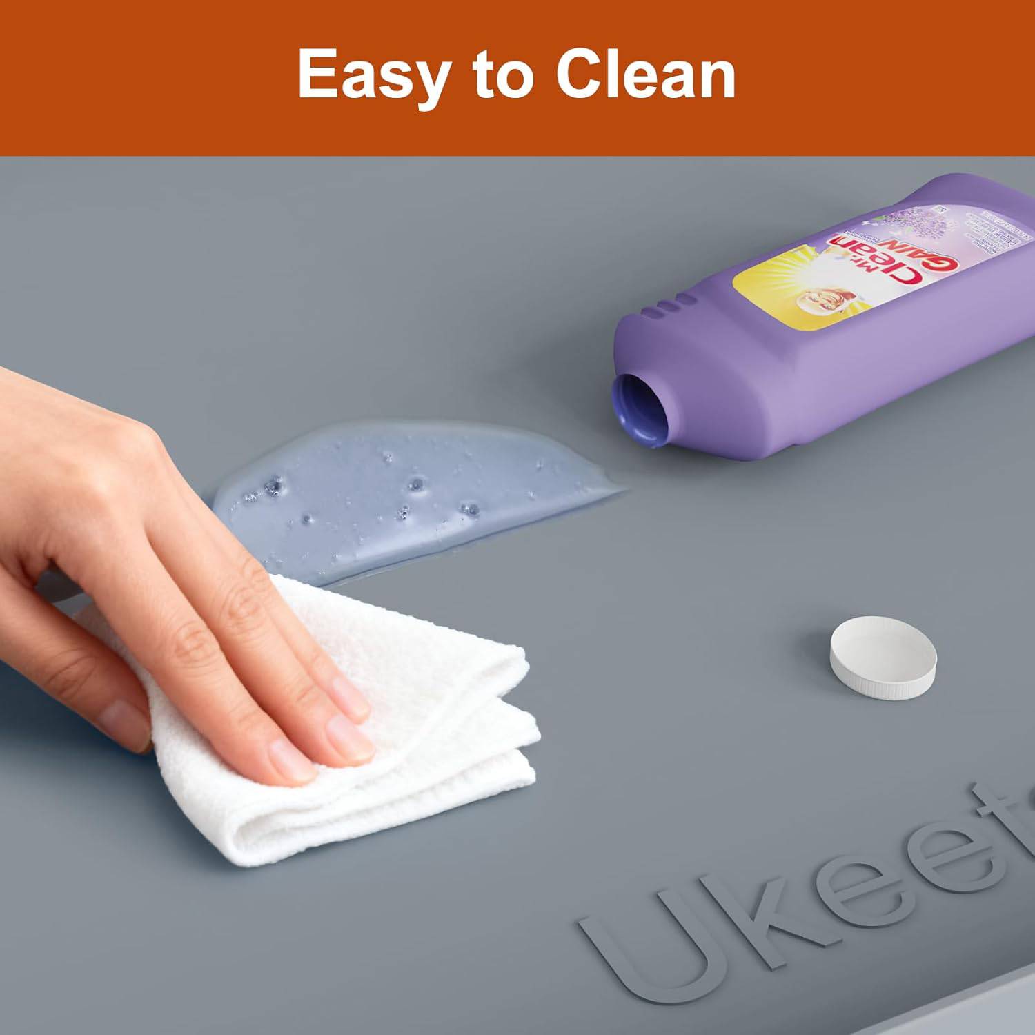 34" x 22" Extra Thick Waterproof Silicone Mat with Raised Edge, Under Sink Mat for Kitchen & Bathroom, Kitchen Cabinet Liner, Multi-Purpose for Storage & Protection, Gray