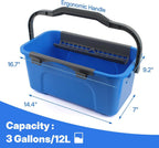 Window Cleaning Kit with Bucket 3 Gallon, 14" Window Squeegee and 15" Scrubber with 61" Long Handle, Professional Window Washing Equipment Cleaner Tool for Home Outdoor Commercial Use