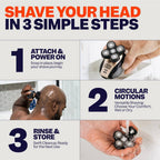 Freebird FlexSeries Electric Head & Body Hair Shaver - Mens Cordless Rechargeable Wet/Dry Skull Bald Head Back & Groin Waterproof Razor with Rotary Blades, Clippers, Nose Trimmer, Brush, Massager
