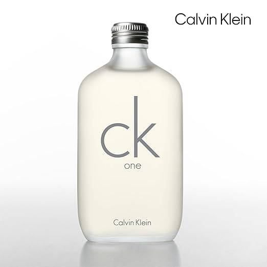 Calvin Klein CK One unisex citrus Eau de Toilette with green tea notes, displayed in a sleek bottle on a white background