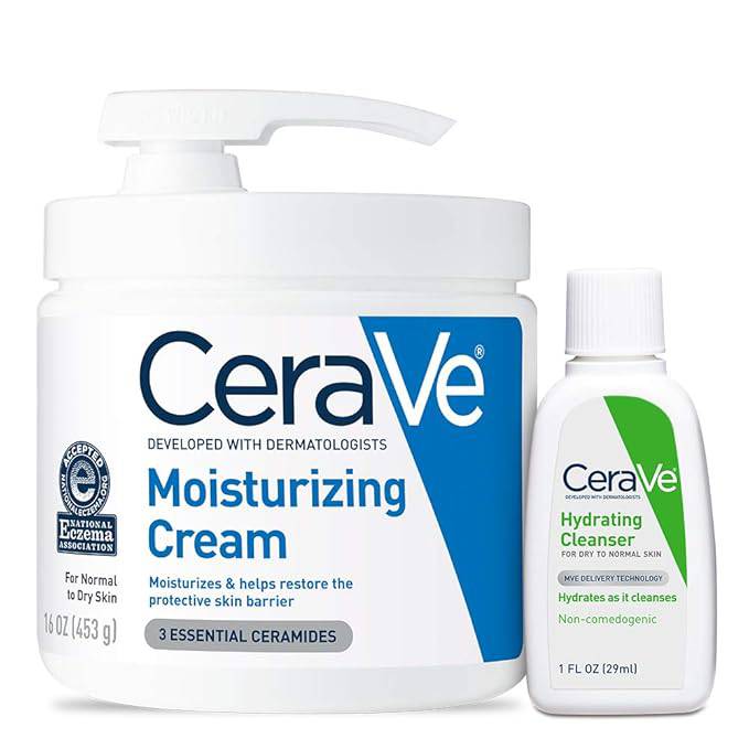 SlimBag CeraVe moisturizing cream and hydrating facial cleanser set for dry skin, travel size with pump for skincare routine.