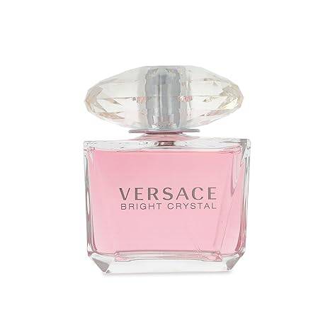 Versace Bright Crystal Eau de Toilette spray for women, 6.7 oz, featuring a pink floral bottle with a clear cap.