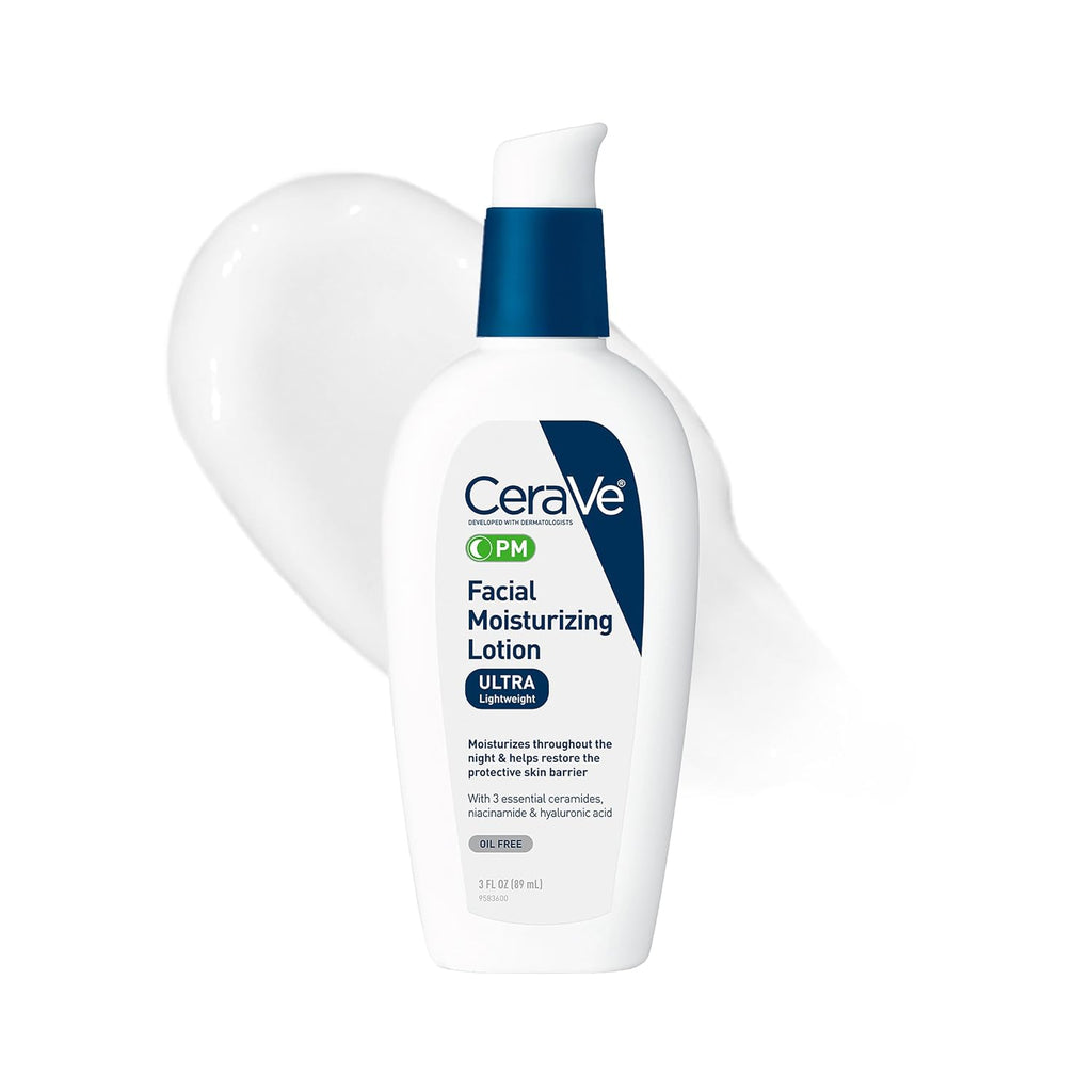 SlimBag CeraVe PM Facial Moisturizing Lotion with hyaluronic acid and niacinamide, lightweight oil-free night cream for face
