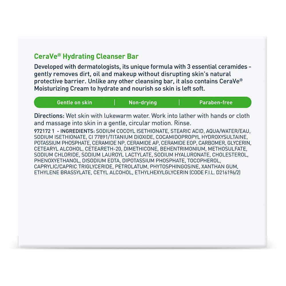 SlimBag CeraVe Hydrating Cleanser Bar with moisturizing cream, fragrance-free soap-free body and facial cleanser, 2-pack, 4.5 oz each