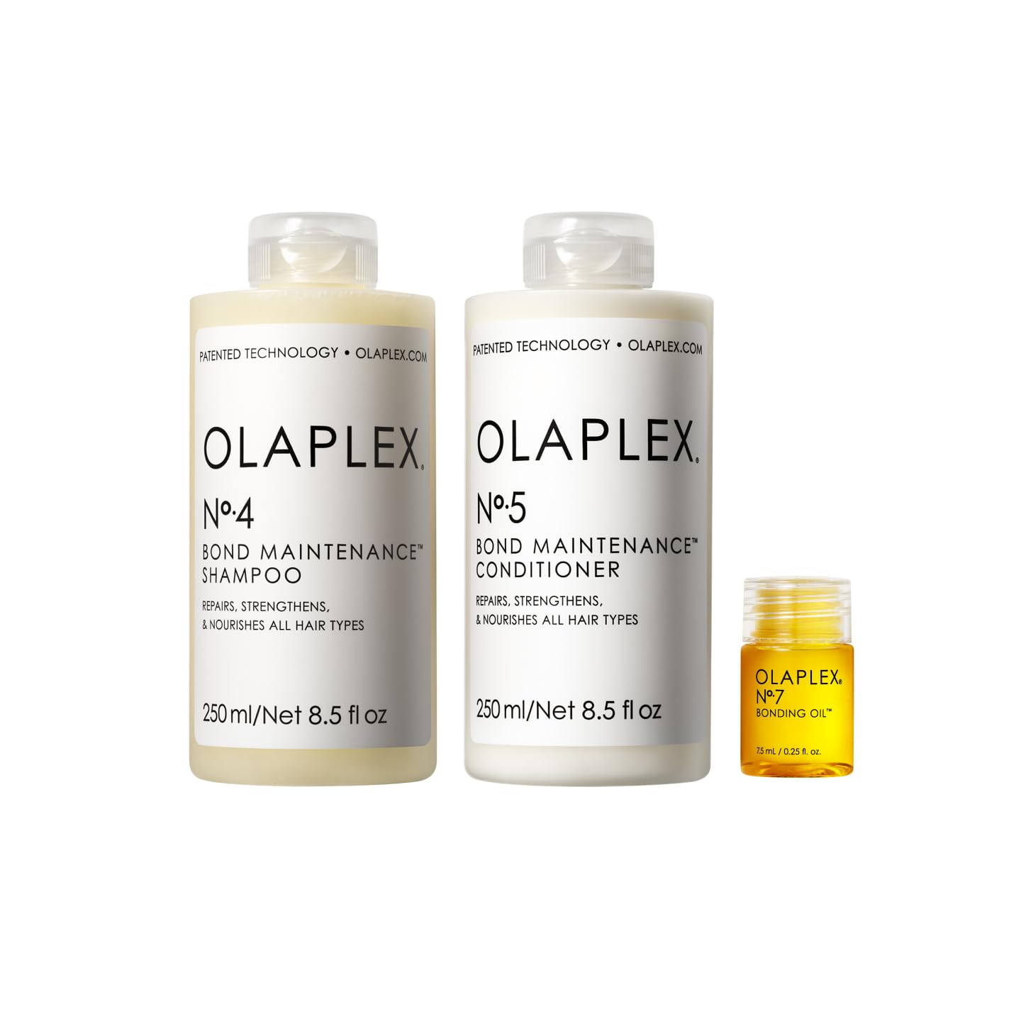 Olaplex Wash and Shine Hair Kit with shampoo, conditioner, bonding oil, suitable for coily, curly, straight, wavy hair, glossy finish