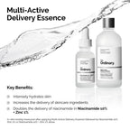 SlimBag The Ordinary Multi-Active Delivery Essence in a clear bottle, hydrating skincare face essence for softer, smoother glass skin.