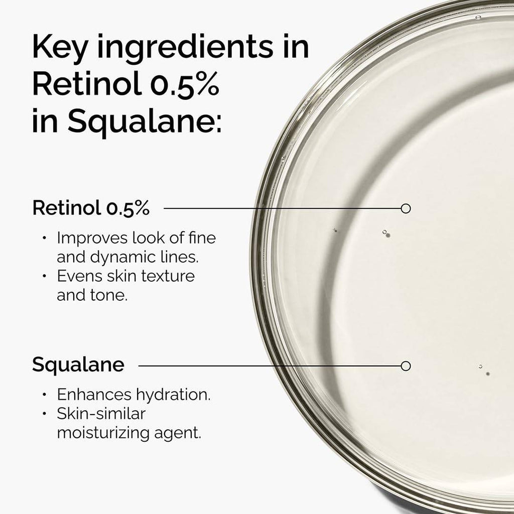 SlimBag The Ordinary Retinol 0.5% in Squalane serum bottle, anti-aging face serum for skin smoothing, 1 fl oz