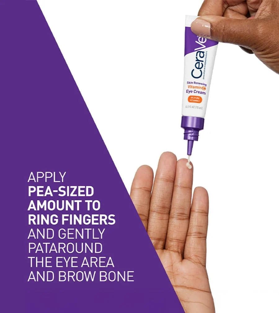 SlimBag Skin Renewing Vitamin C Eye Cream in a white tube with a silver cap, designed for brightening and reducing under-eye circles.