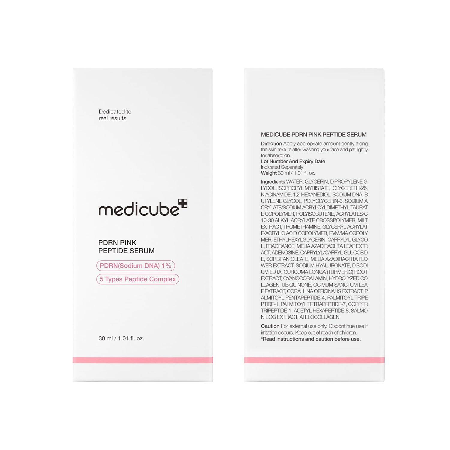 Medcube PDRN Pink Peptide Serum with Salmon DNA, pink glow serum with peptides and niacinamide for hydration and firm skin.