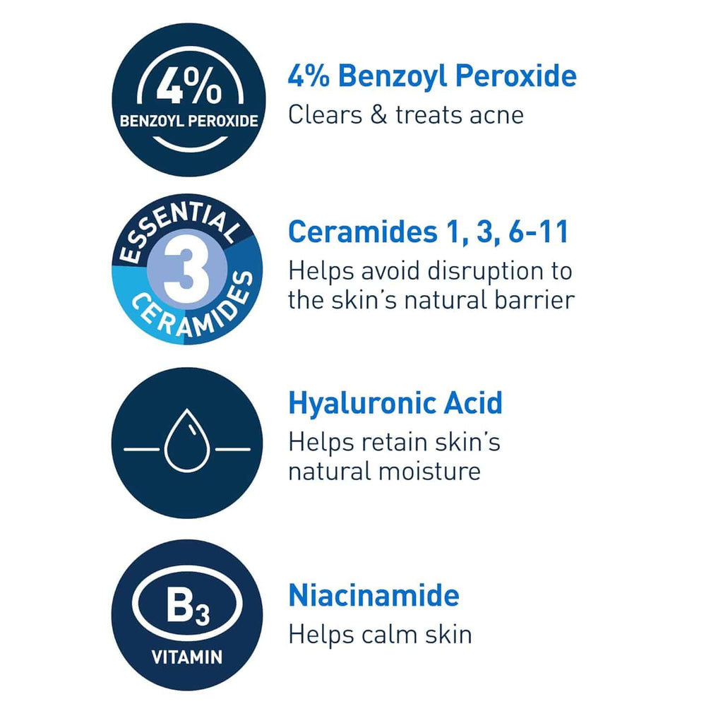 SlimBag CeraVe Acne Foaming Cream Cleanser with benzoyl peroxide, hyaluronic acid, niacinamide, and ceramides for daily acne treatment
