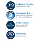 SlimBag CeraVe Acne Foaming Cream Cleanser with benzoyl peroxide, hyaluronic acid, niacinamide, and ceramides for daily acne treatment