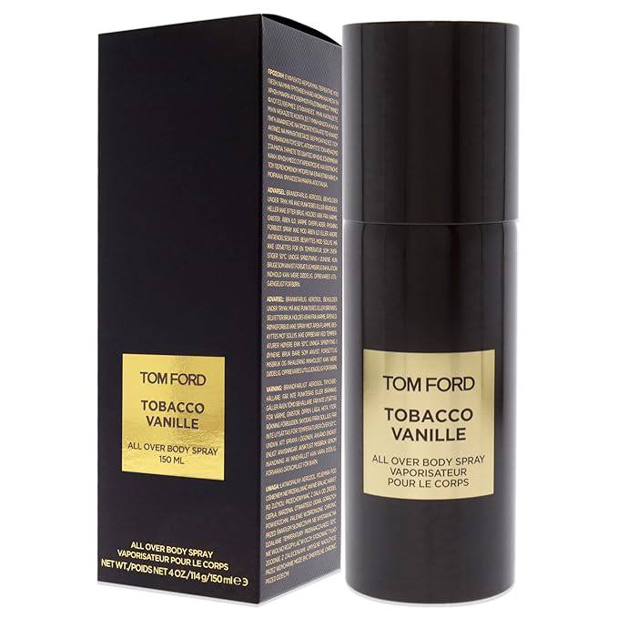 Tom Ford Tobacco Vanille all-over body spray in 150ml bottle, featuring warm, spicy tobacco and vanilla fragrance.