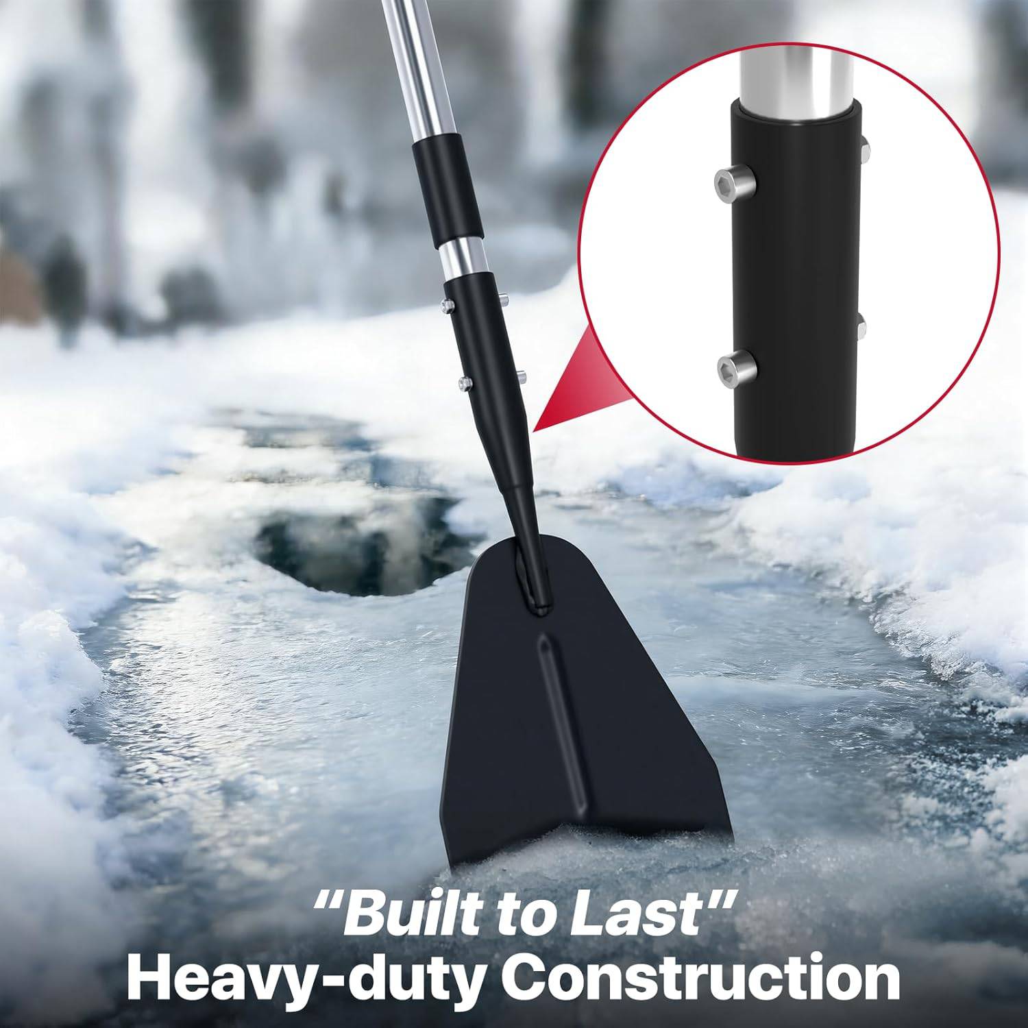 Ice Scraper with Saw-Tooth Edge - Heavy Duty Ice Chopper for Driveway, Sidewalk, Serrated Blade for Ice Breaking Tool, Effortless Removal of Thick Ice, Ice Scraper Chopper with 62-inch Long Handle