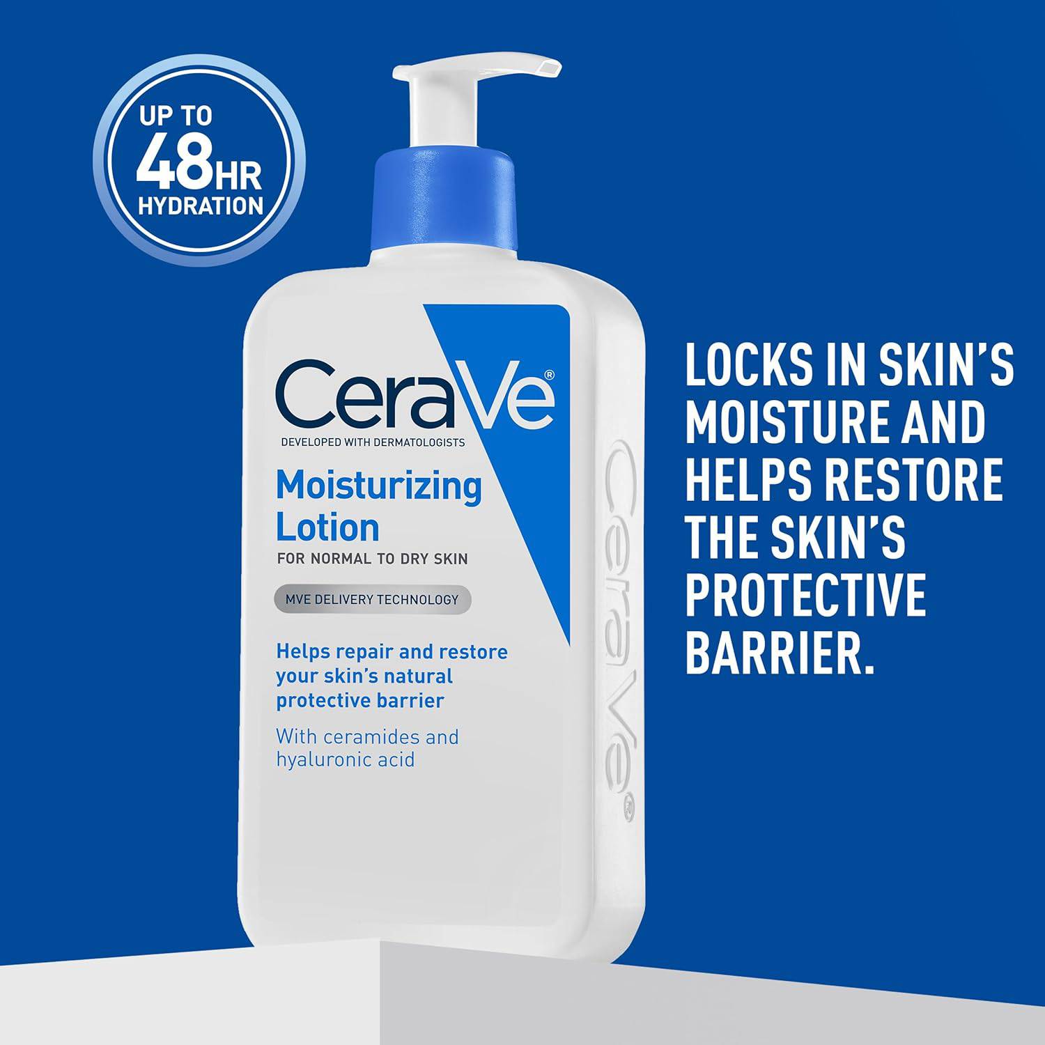 SlimBag CeraVe Daily Moisturizing Lotion for dry skin, with hyaluronic acid and ceramides, fragrance-free, 12-ounce body and face moisturizer