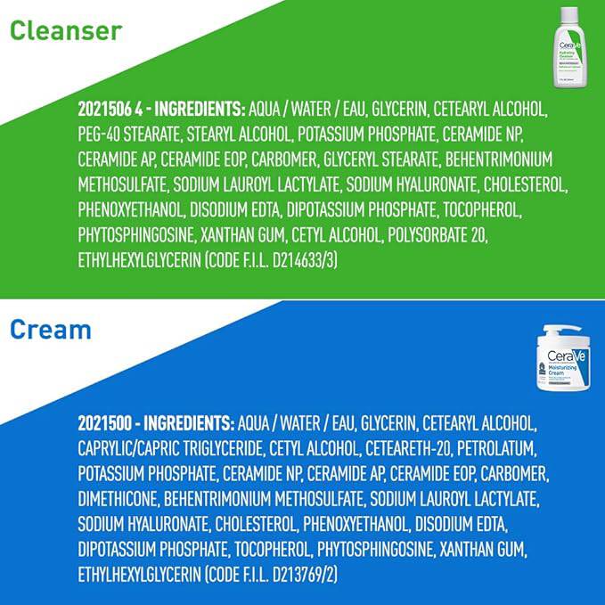 CeraVe moisturizing cream and hydrating facial cleanser skin care set with 1oz cleanser and 16oz cream, suitable for dry skin.