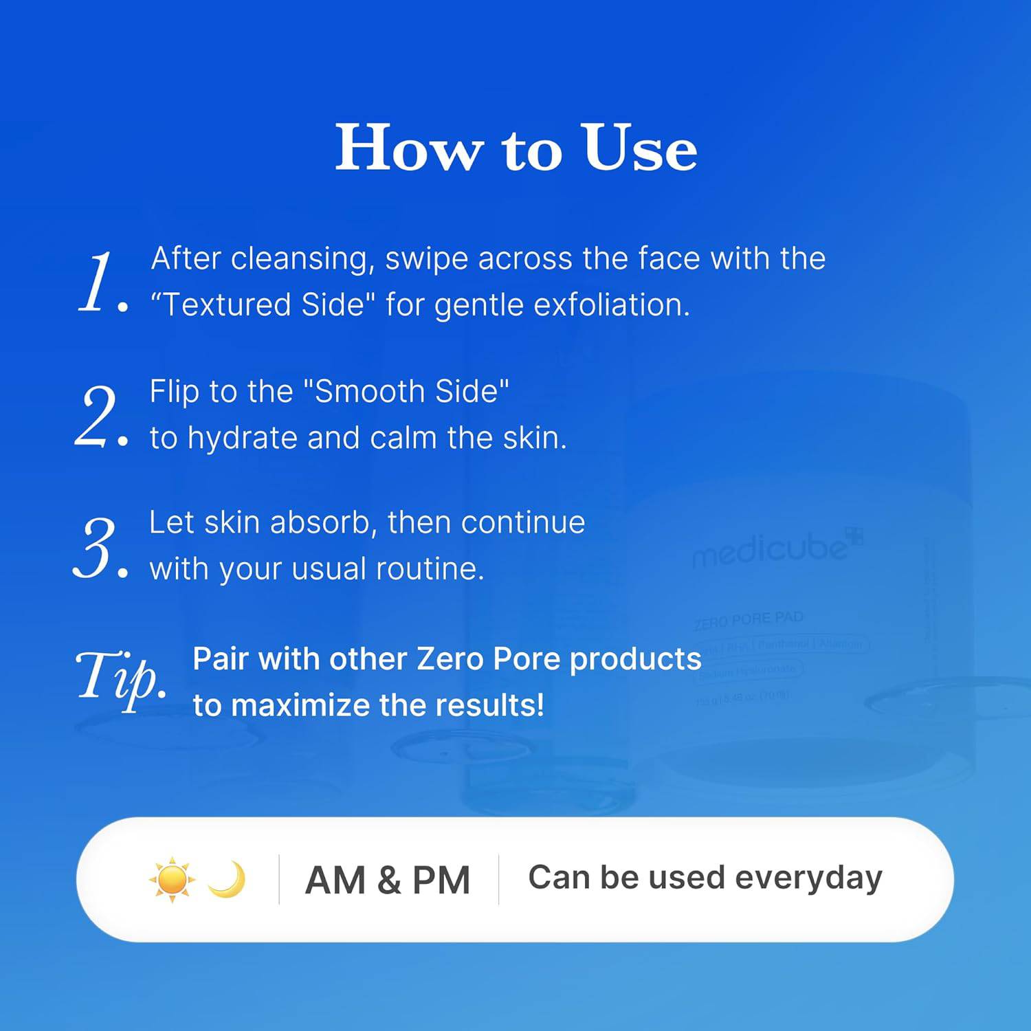 Medicube Toner Pads Zero Pore Pad 2.0 with dual-texture exfoliation, AHA, BHA, for pore care, Korean skincare, 70 pads