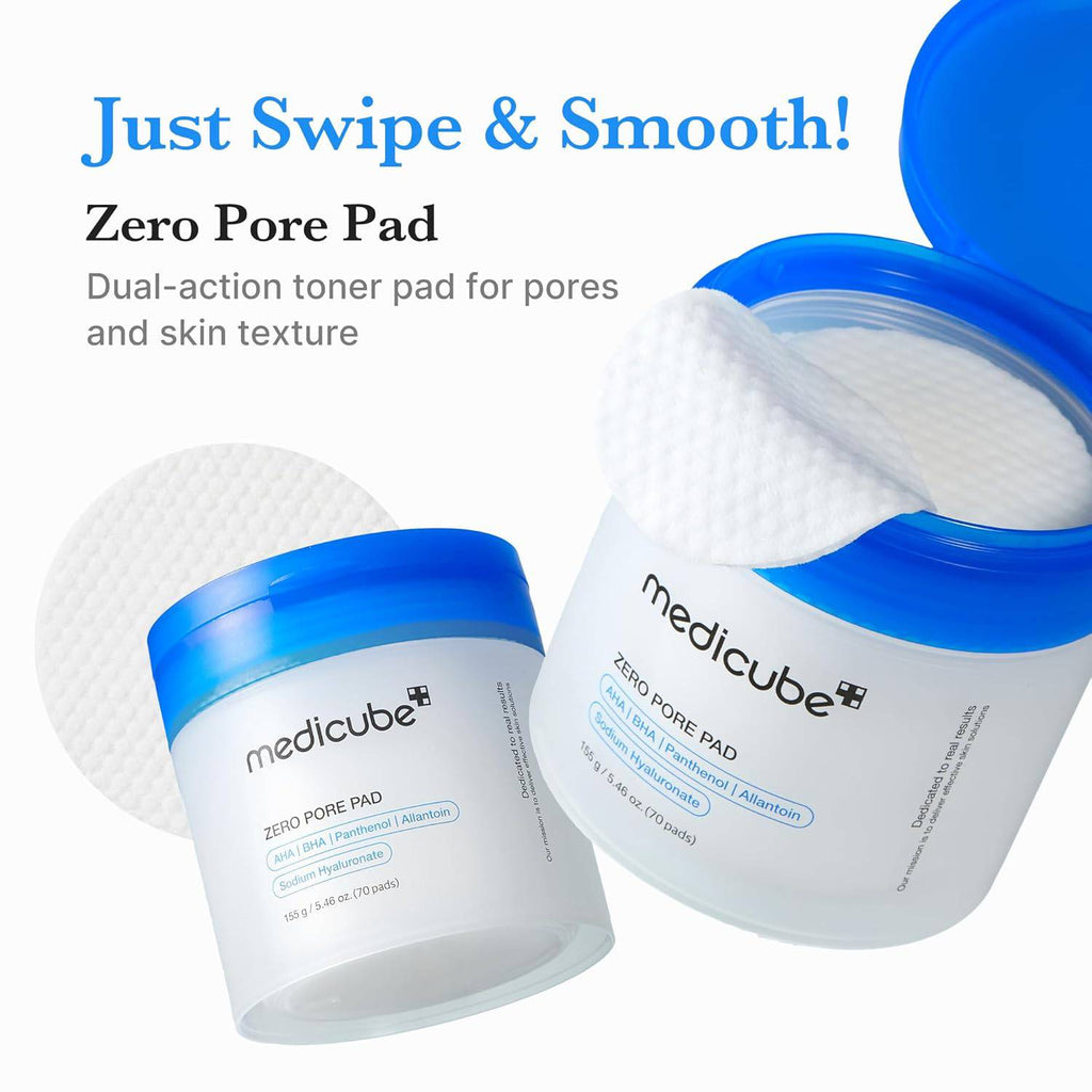 Medicube Toner Pads Zero Pore Pad 2.0, dual-textured facial pads with AHA and BHA for exfoliation and pore care, 70 pads.