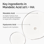 SlimBag Mandelic Acid 10% and Hyaluronic Acid serum bottle with label, for gentle exfoliation and skin hydration.