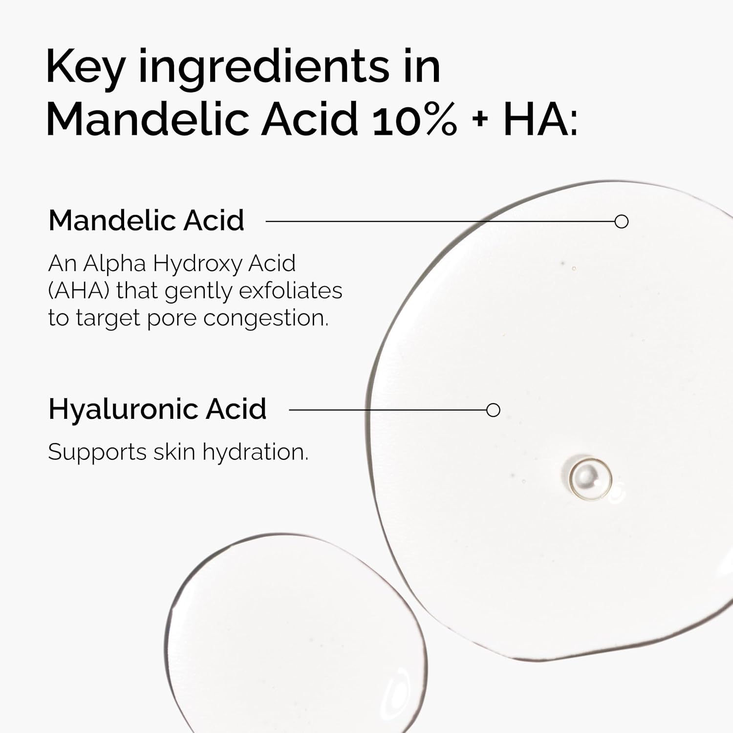 SlimBag Mandelic Acid 10% and Hyaluronic Acid serum bottle with label, for gentle exfoliation and skin hydration.