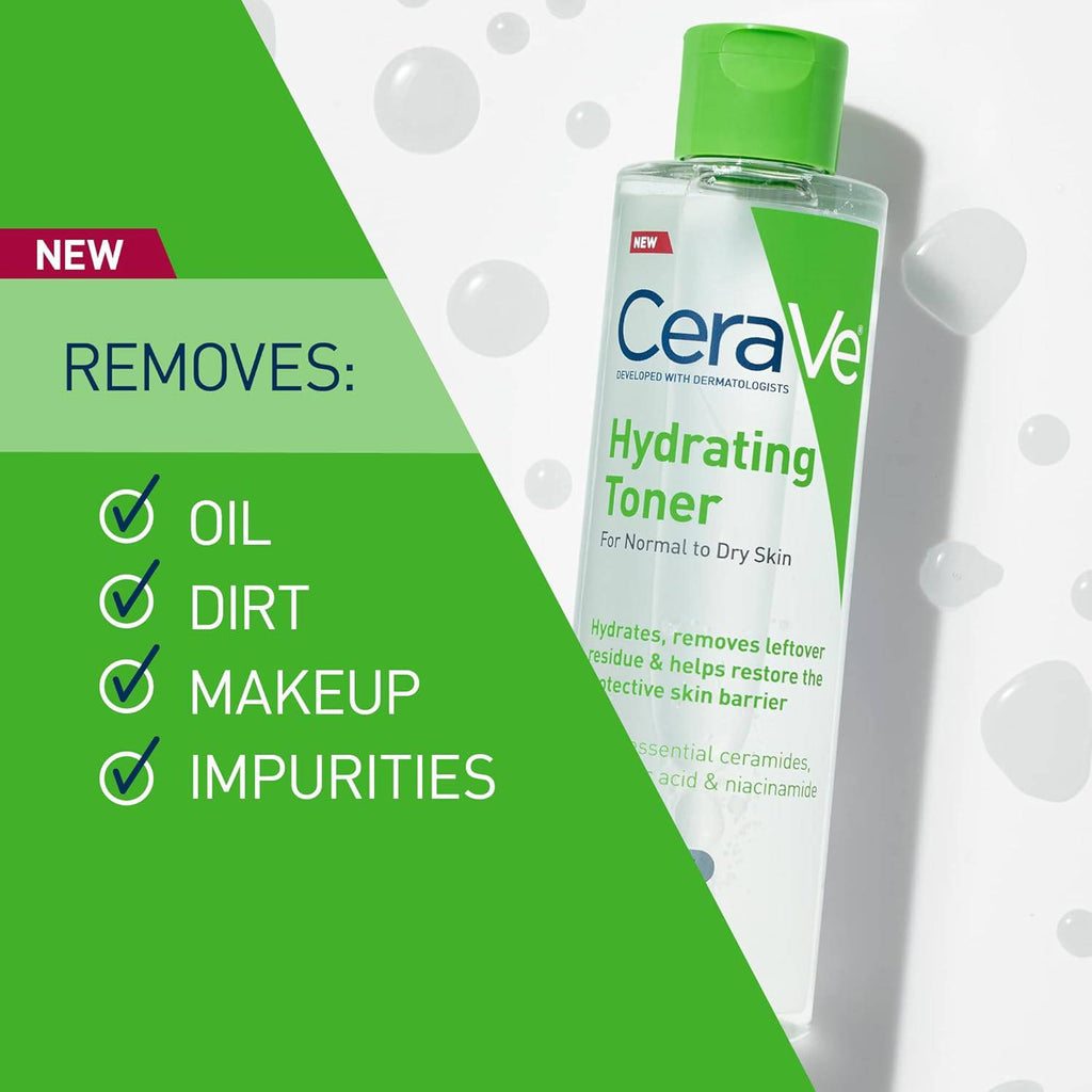 SlimBag CeraVe Hydrating Toner for face with hyaluronic acid, niacinamide, and ceramides, suitable for sensitive dry skin.