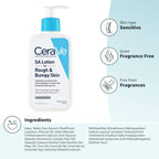 SlimBag CeraVe SA lotion for rough, bumpy skin featuring Vitamin D, hyaluronic acid, lactic acid, and salicylic acid, fragrance-free
